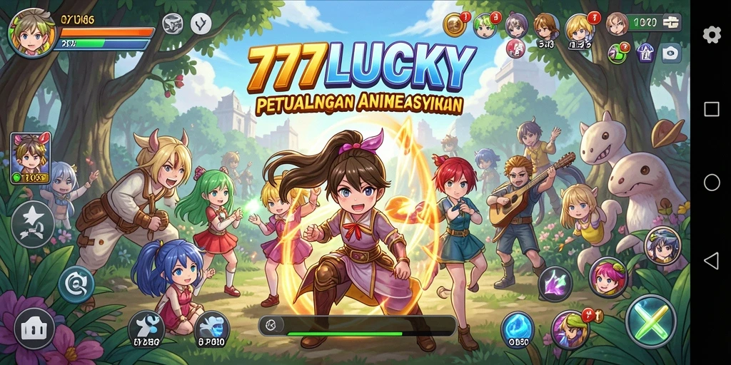 Screenshot gameplay <strong>777LUCKY</strong> menampilkan aksi karakter anime yang seru.