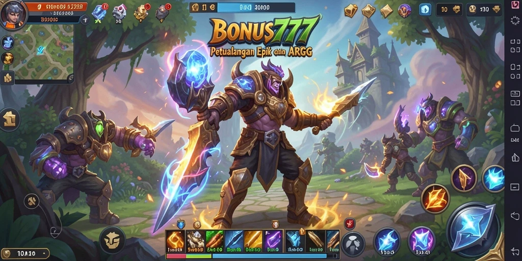 Tangkapan layar utama menampilkan pertarungan epik di BONUS777 ARPG.
