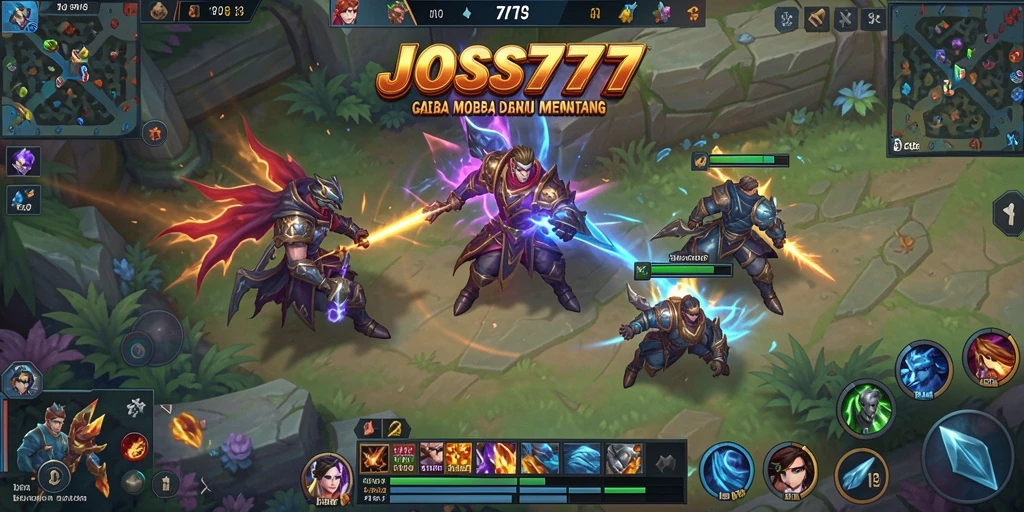 Tampilan gameplay JOSS777 yang intens dan menegangkan di arena MOBA.