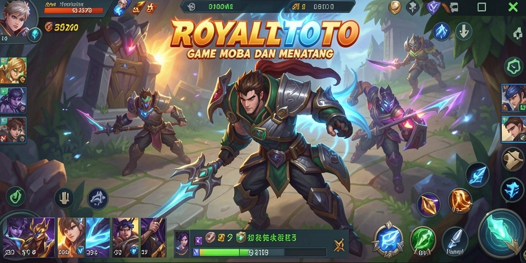 Tampilan gameplay menarik dari ROYALTOTO yang menampilkan pertarungan MOBA.