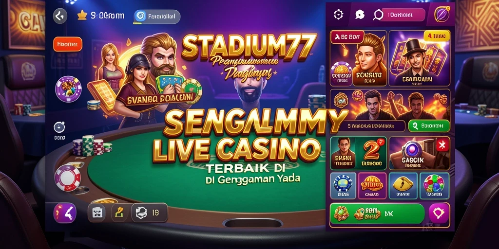Screenshot gameplay STADIUM77 menampilkan dealer langsung dan meja permainan yang menarik.