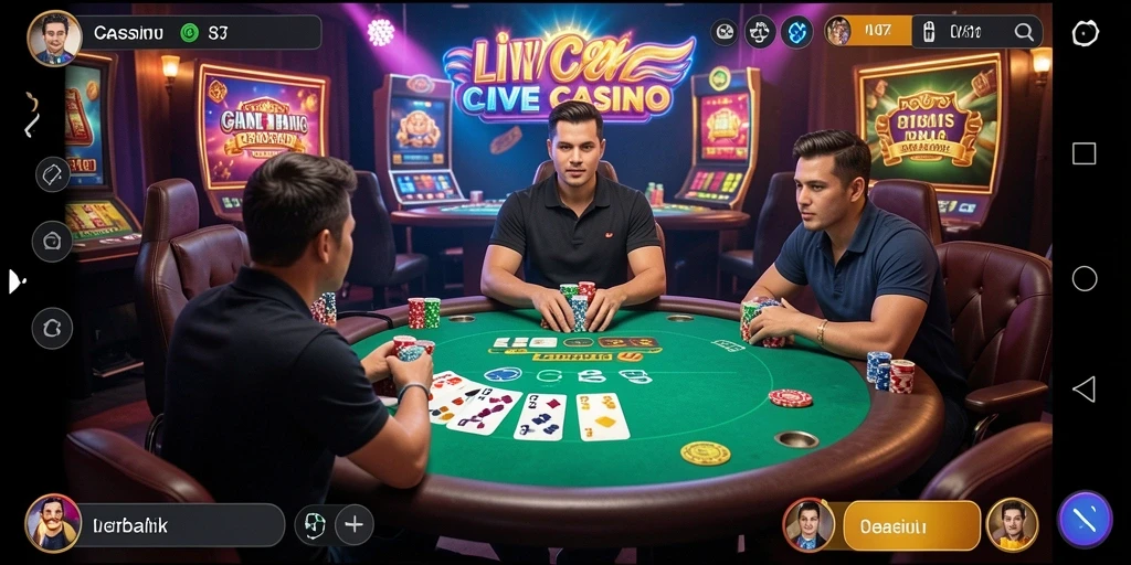 Screenshot V07 menampilkan dealer langsung dan permainan seru di Live Casino.